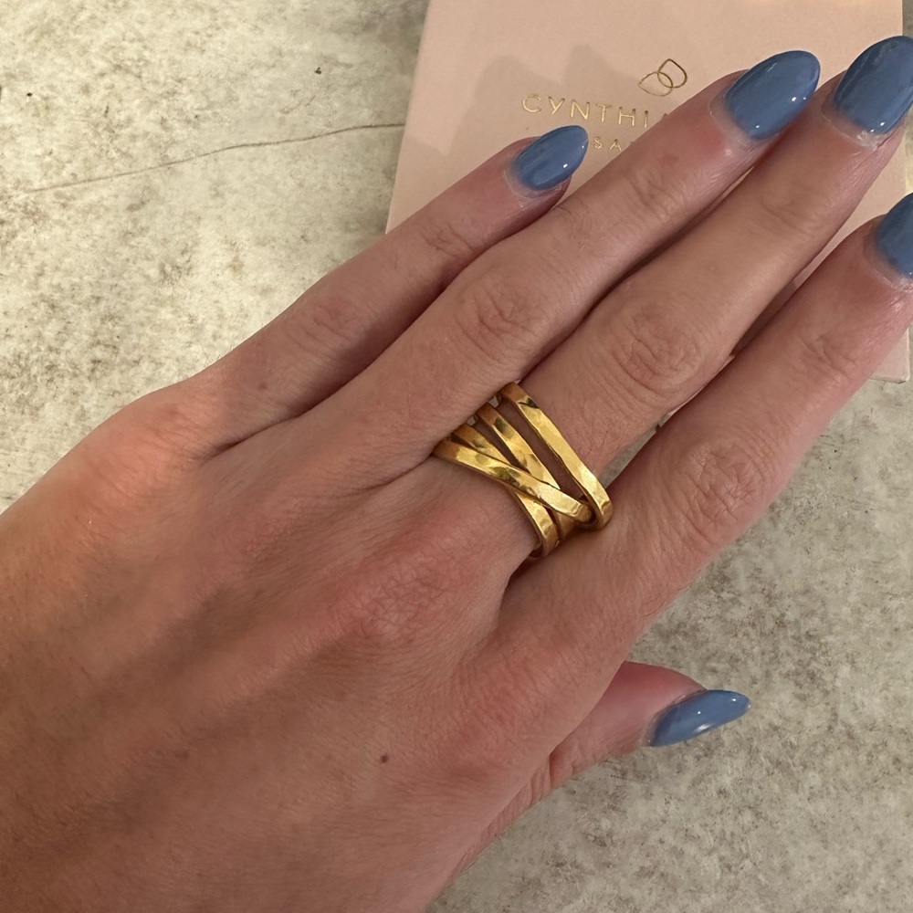 Cynthia Jones Gold Saturn Wrap Hammered Metal Ring - Picture 2 of 3